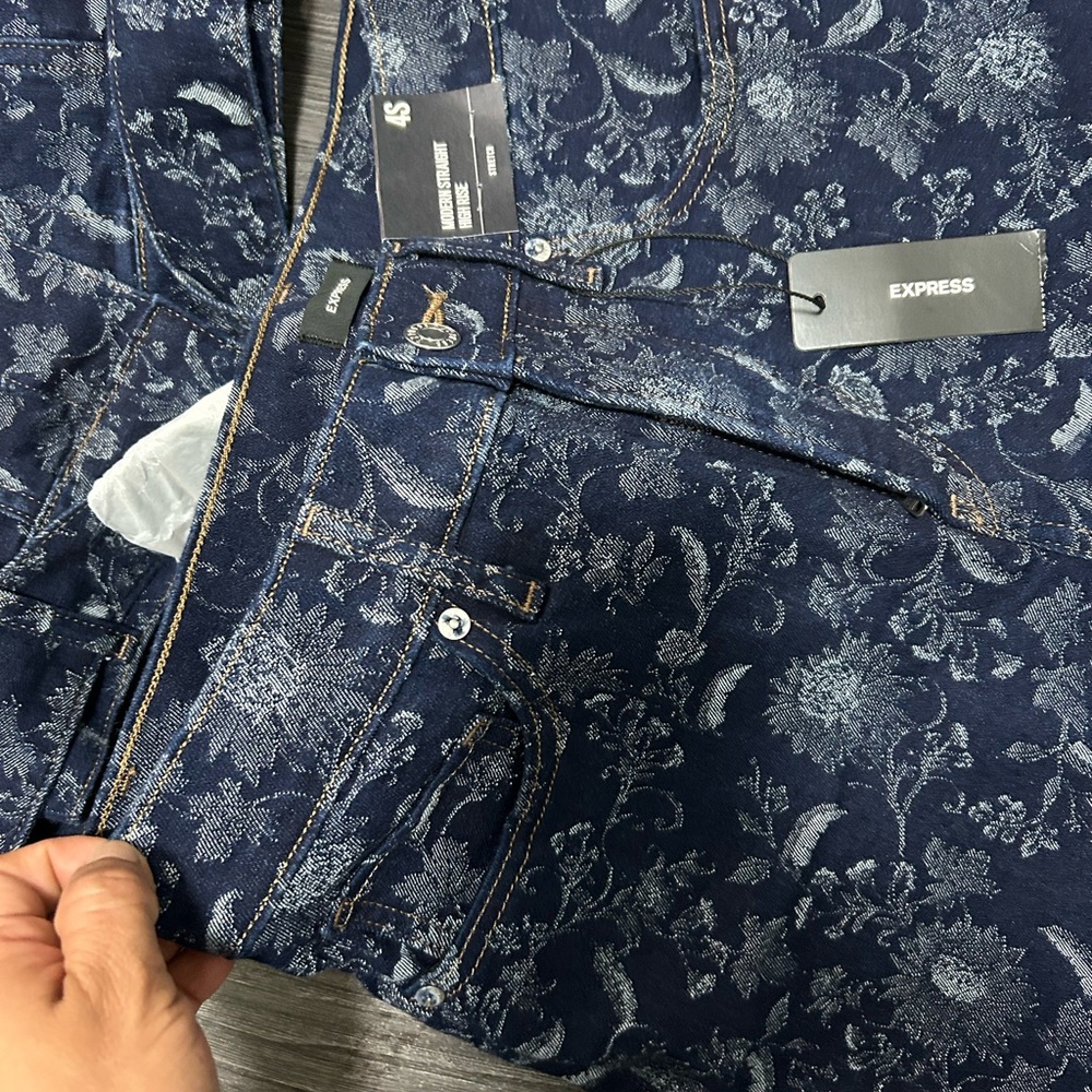 Express Blue Patterned Jean Jacket - Picture 3 of 9